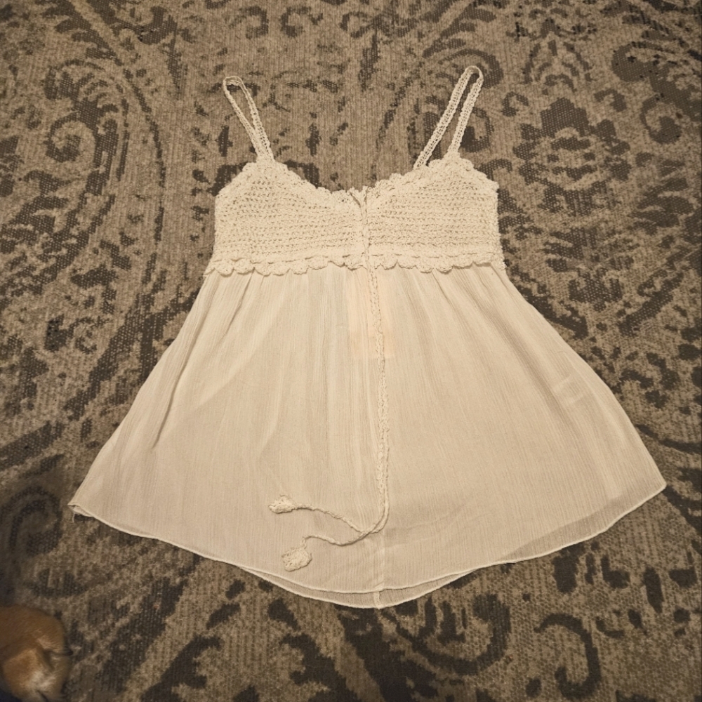 BRAND NEW YMI Jeans White Cream Crochet Spaghetti Strap Size Juniors Large